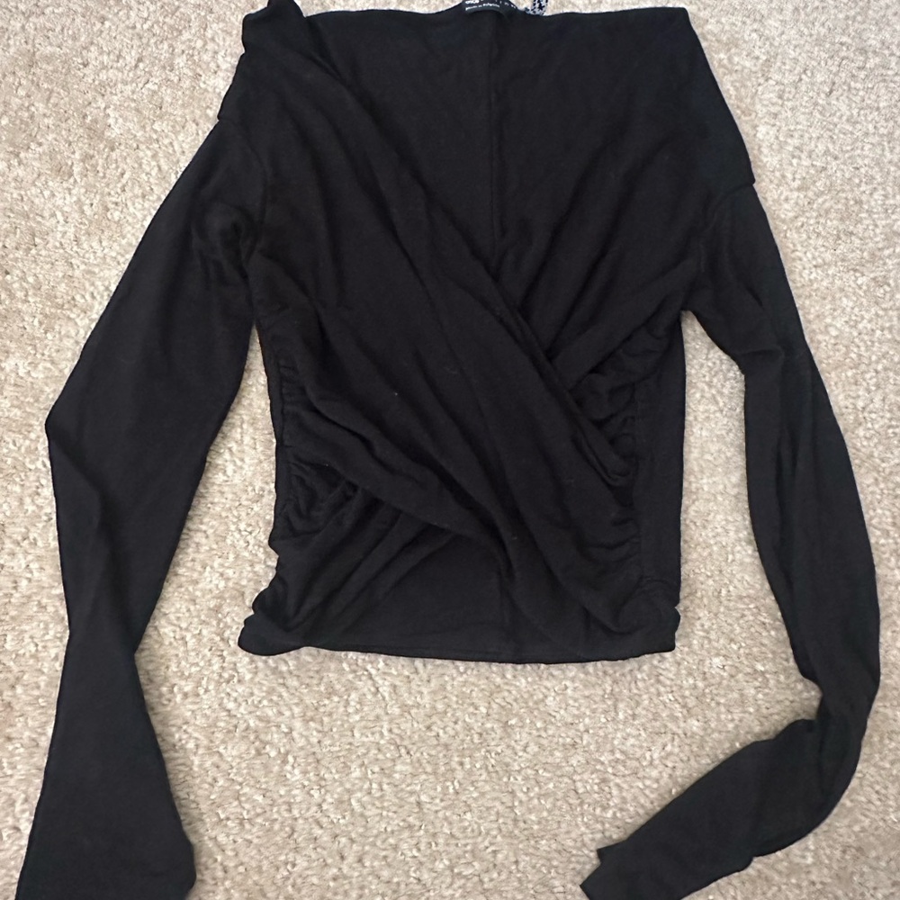 ASOS Black Asymmetrical off the shoulder Wrap Blouse